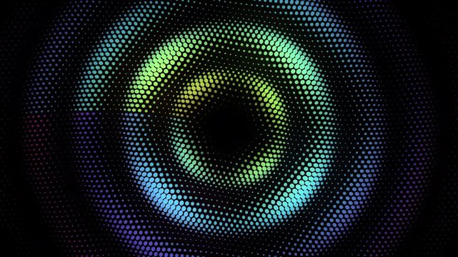 Dynamic abstract swirling dot pattern creating a vibrant motion background with colorful particles