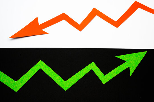 Crossing green and red charts.
