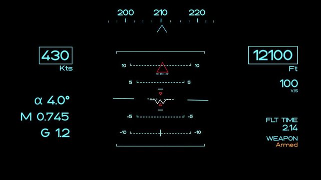 Modern Military Aircraft HUD &ndash; Advanced Flight Display and Tactical Engagement Interface Animation - Loop Overlay