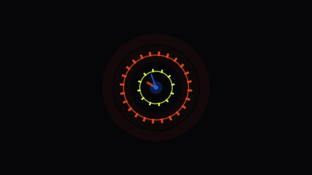 Minimalist digital clock interface with rotating gear animation for ui and time management concepts