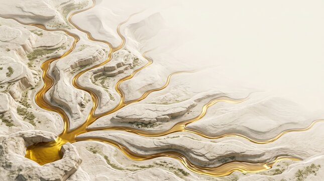 Hanukkah and Christmas Olive Oil Rivers Terrain Copy Space Background with Golden Liquid Flow