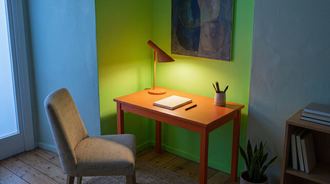 Neon green and orange twilight home workspace retreat
