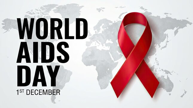 World aids day awareness ribbon with a world map in the background for global health