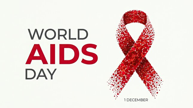 World aids day awareness ribbon and text illustration promoting global health and support