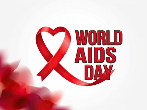 World aids day awareness ribbon with red flowers on a white background