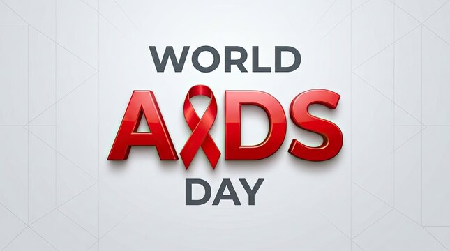 World aids day awareness message with red ribbon integrated into text design