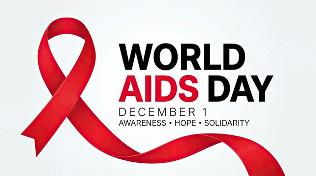World aids day awareness ribbon with text on a clean white background