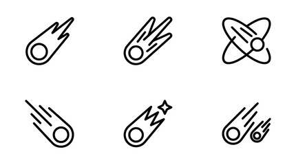 Minimalist comet vector icons set, outline meteor symbols collection for astronomy design © NST