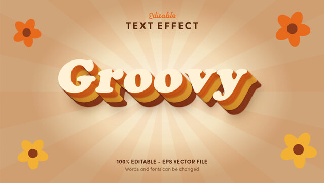 Groovy 70s editable text effect with cream letters and a stacked burnt orange, mustard and rust echo