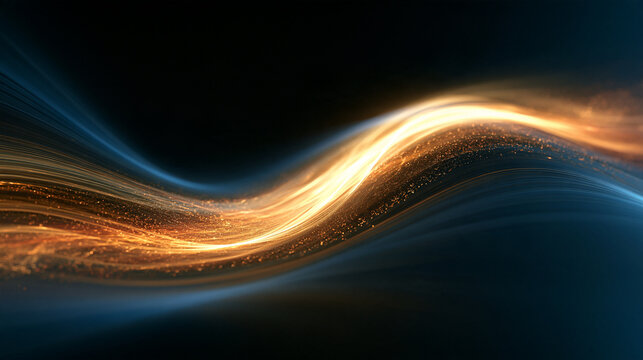 Golden Glowing Energy Wave with Flowing Sparkling Particles