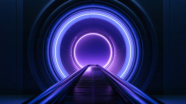 Futuristic Sci-Fi Tunnel with Glowing Purple Neon Lights