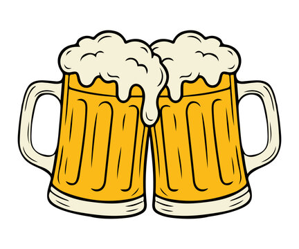 Beer mugs toasting illustration vector design for celebration, party, cheers, pub, Oktoberfest and drink themed decoration