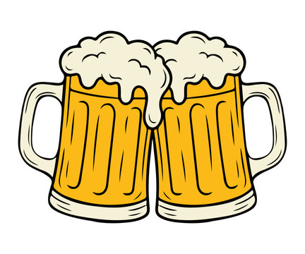 Beer mugs toasting illustration vector design for celebration, party, cheers, pub, Oktoberfest and drink themed decoration
