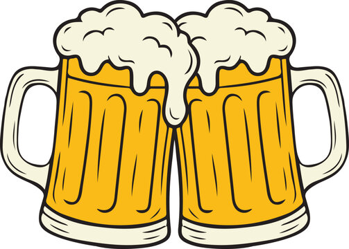 Beer mugs toasting illustration vector design for celebration, party, cheers, pub, Oktoberfest and drink themed decoration
