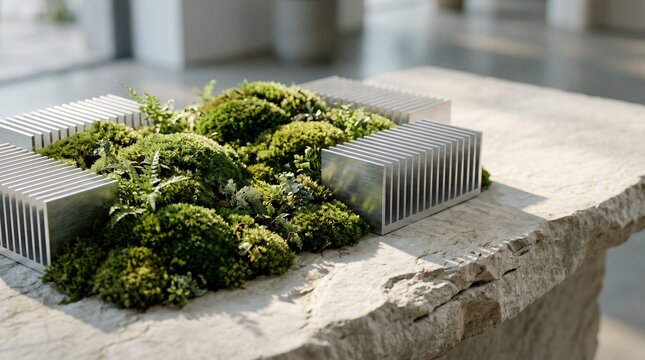 AI energy efficiency with moss and cooling fins