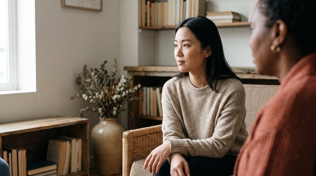 Attentive peer listens during support group talk