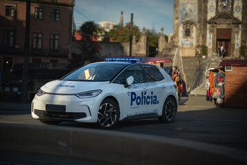 Portuguese Police Car on a Historic Street © victor