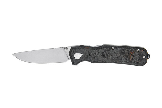 Open folding pocket knife isolated on white