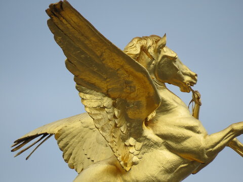 Golden Pegasus on the Pont Alexandre III Bridge in Paris, France