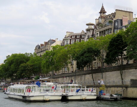 River Boats Docked at the Port de Solf&eacute;rino on the River Seine in Paris, France