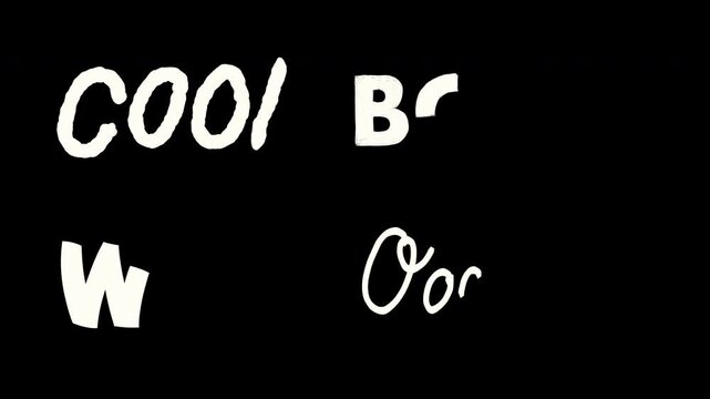 Compilation of four animated reaction words&mdash; &ldquo;Cool,&rdquo; &ldquo;Boom,&rdquo; &ldquo;Wow&rdquo; and &ldquo;Oops&rdquo;&mdash;appearing through draw-on text reveals. Mix of hand-drawn brush lettering and bold comic-style typography