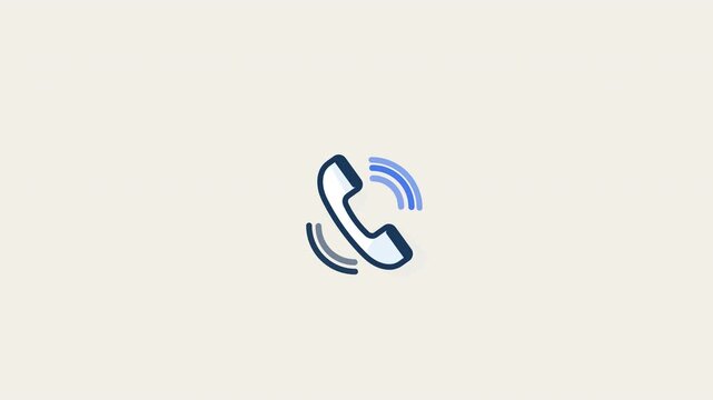 Premium flat design motion graphics animation of a ringing telephone handset receiver vibrating with emitting acoustic sound waves and vibration rippl.