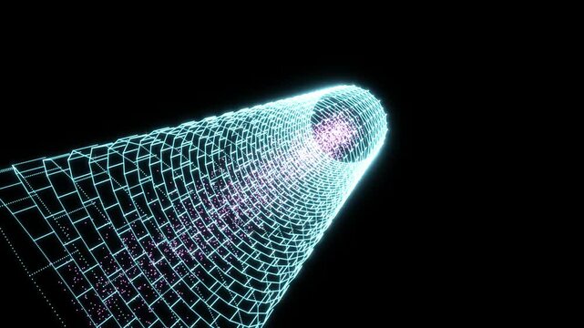 Graphene Hexagonal Carbon Nanotube Conduit with Flowing Electron Data, advanced clean energy technology keynote background.
