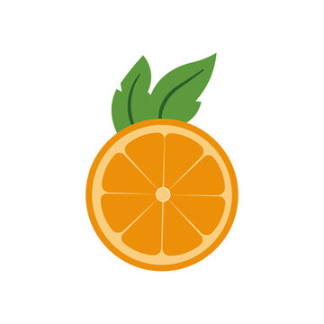 Fresh orange slice with green leaves vector illustration for healthy food design and organic juice packaging isolated on white background