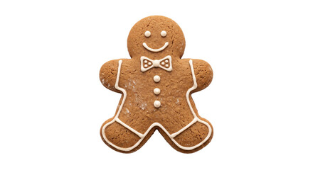 Plakat Decorated gingerbread man cookie with white icing bow tie and buttons on black background