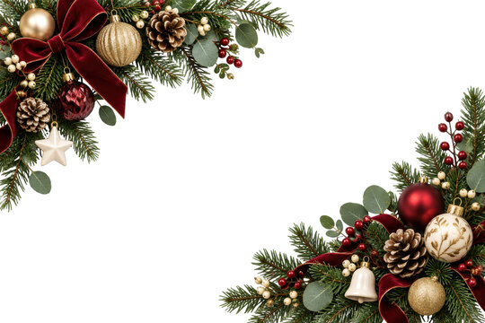 PNG Christmas corner wreath decorations, transparent background, festive holiday design