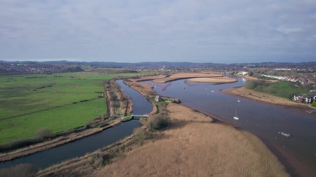 Topsham and River Exe from a drone, Exeter, Devon, England, United Kingdom