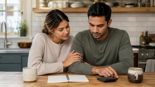 Couple planning future together at kitchen table