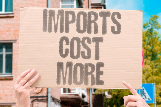 "Imports cost more" Taxes raise shop prices. IMPORTS. TARIFFS. PRICES. SHOPPERS. TRADE.