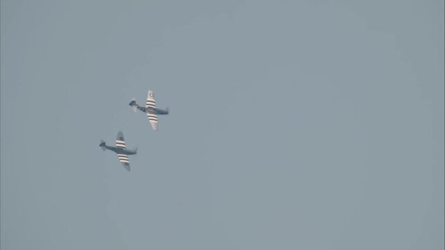 Supermarine Spitfire and P-51 Mustang, Airshow 2024, Teignmouth, Devon, England, United Kingdom