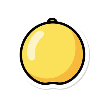 Round yellow fruit sticker illustration with white border.