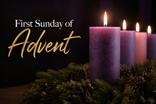 First Sunday of Advent Purple Candles Wreath with Pinecones