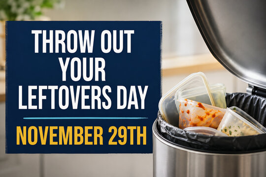 Throw Out Your Leftovers Day Kitchen Trash Can with Containers