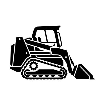 Black silhouette of a tracked skid steer loader icon