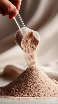 High-quality whey mass gainer protein powder with scoop, featuring a smooth texture and rich color, ideal for fitness, muscle building, and nutrition branding