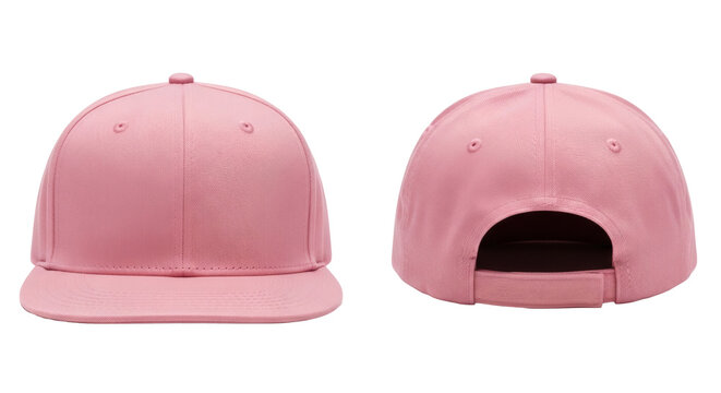Light pink plain snapback cap front and back view for fashion design mockup, blank adjustable hat template for streetwear branding, stylish headwear for casual wear