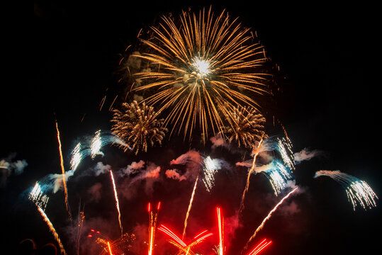 Golden Firework Countdown to new year 2026 party time event anniversary independence day night time celebrate national holiday. Gold firework in the night time celebrate national holiday. Happy new