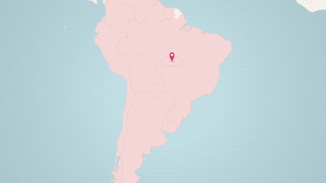 World map zooming in to South America with location pin drop
