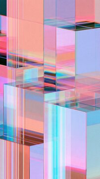 Iridescent transparent glass cubes abstract background for geometric wallpaper and futuristic design