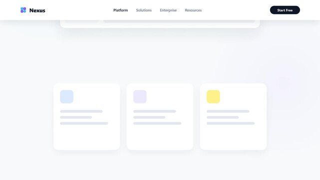 A premium microstock-safe UI interaction showcasing a smart sticky header. The header elegantly slides up out of view during downward scroll, and smoothly drops down with a subtle shadow when scrollin