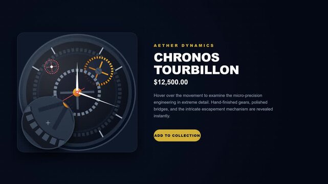 A high-fidelity e-commerce UI animation demonstrating a simulated cursor triggering a dynamic magnifying glass effect to inspect intricate product details in real-time.