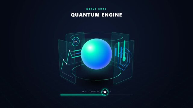 A high-fidelity 3D UI simulation demonstrating a seamless 360-degree rotation of a futuristic holographic product, driven by a simulated drag interaction with absolute smoothness.