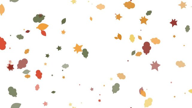 An infinite, mathematically seamless scrolling pattern (Motion Tile) of abstract autumn leaves. Each leaf exhibits an organic, synchronized rotation wobble as the entire composition moves downwards co