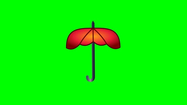 A 2D umbrella popping open from bottom to top, followed by a gentle, organic swinging motion as if blown by autumn wind, on a green screen.