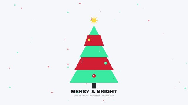 Motion graphics animation of analytics dashboard transforming into a christmas tree for holiday greeting