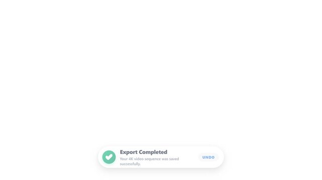 A calm, lightweight success toast notification floating up from the bottom edge with a gentle fade in, then sinking back down.